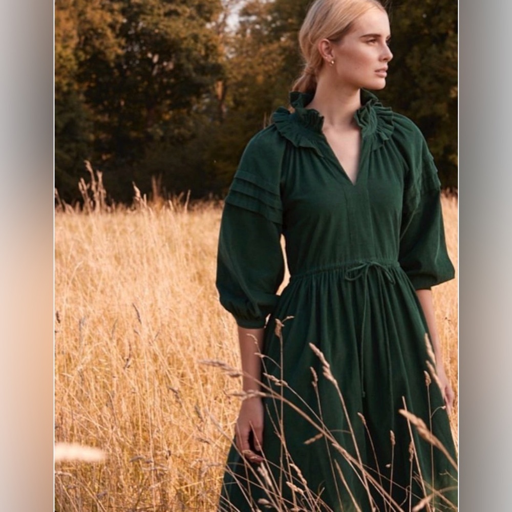 Ulla Johnson Seraphina Green Pleated corduroy Maxi Dress size M